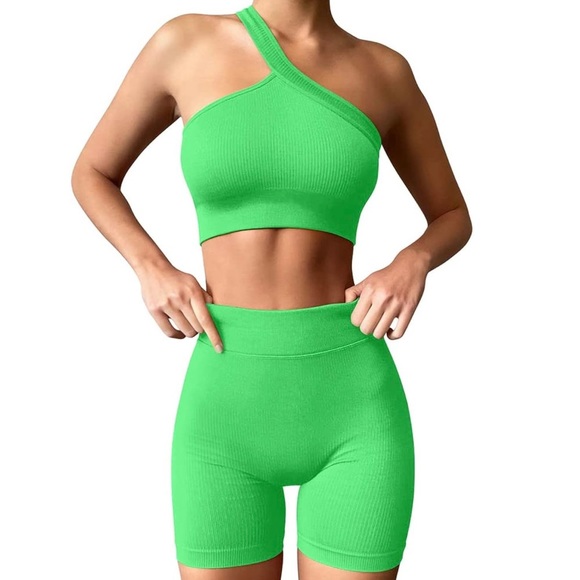 HYZ Shorts New Hyz Seamless 2 Piece Workout Sets Ribbed Tank Two